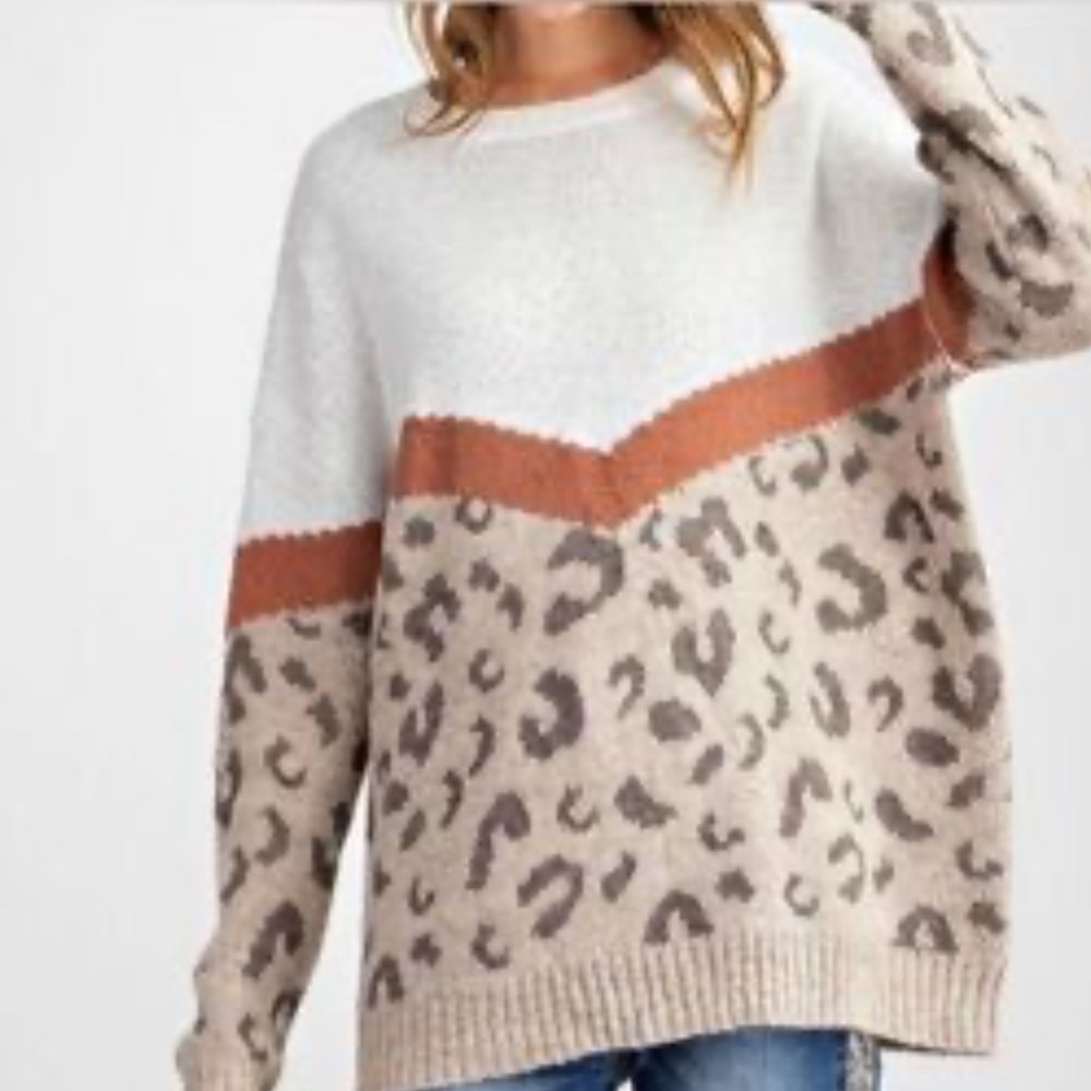 EASEL cheetah print boho knit sweater size small oversized
